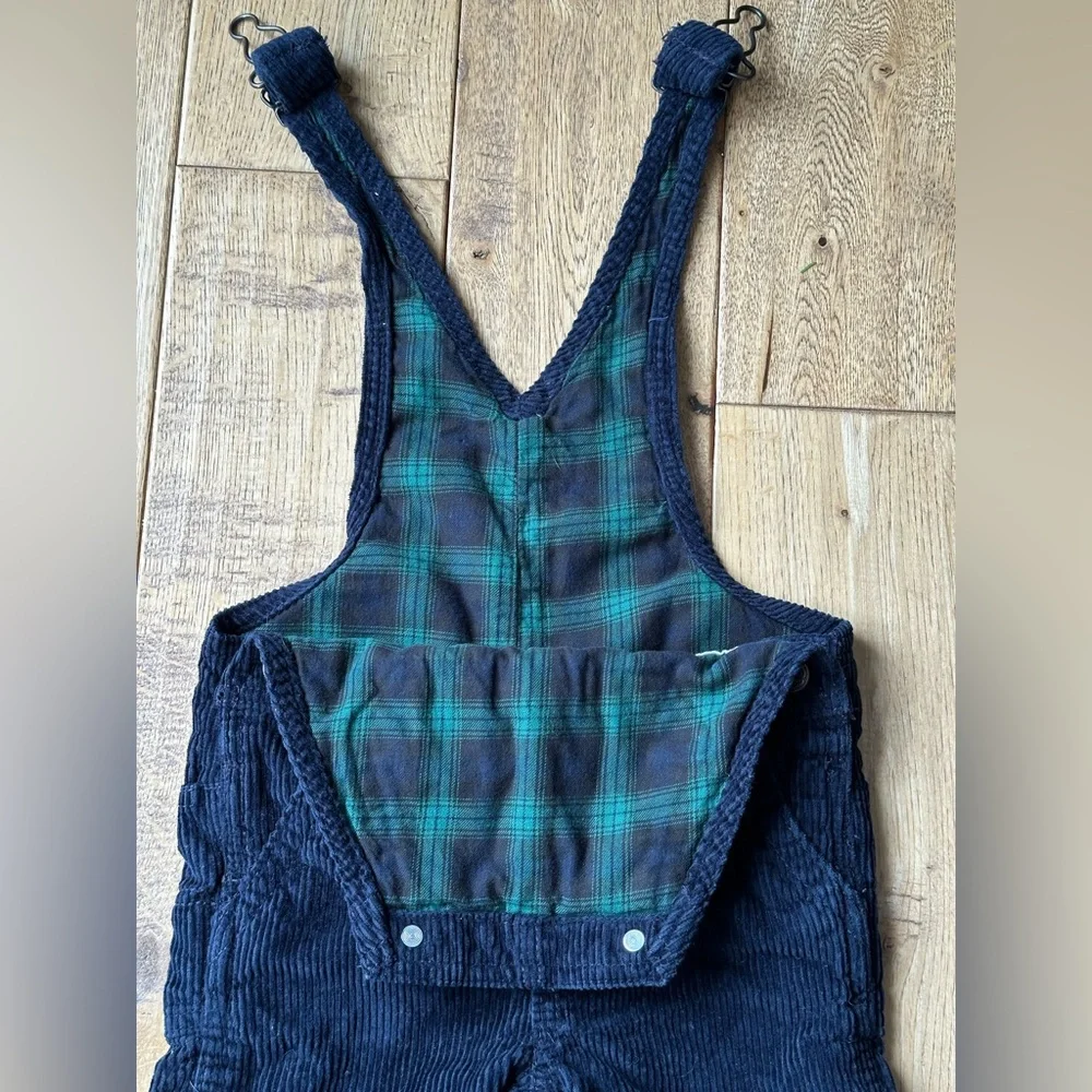 OshKosh B’gosh Navy Blue Corduroy Plaid Lined Overalls size 18 Months